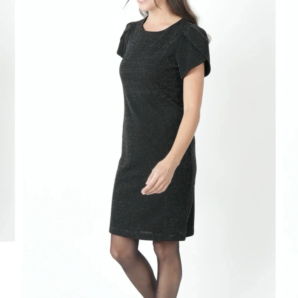 Calvin Klein Black Glitter Tulip Sleeve Stretch Sheath‎ Dress Wedding Cocktail 6